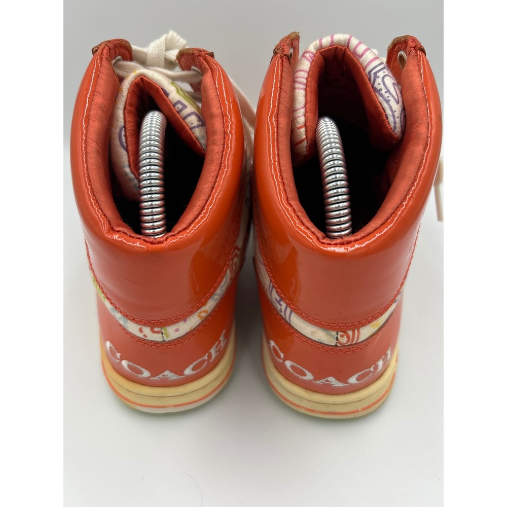 Coach Norra Orange Patent Leather Graffiti Doodle High Top Sneakers Q388 9.5M - Picture 5 of 8